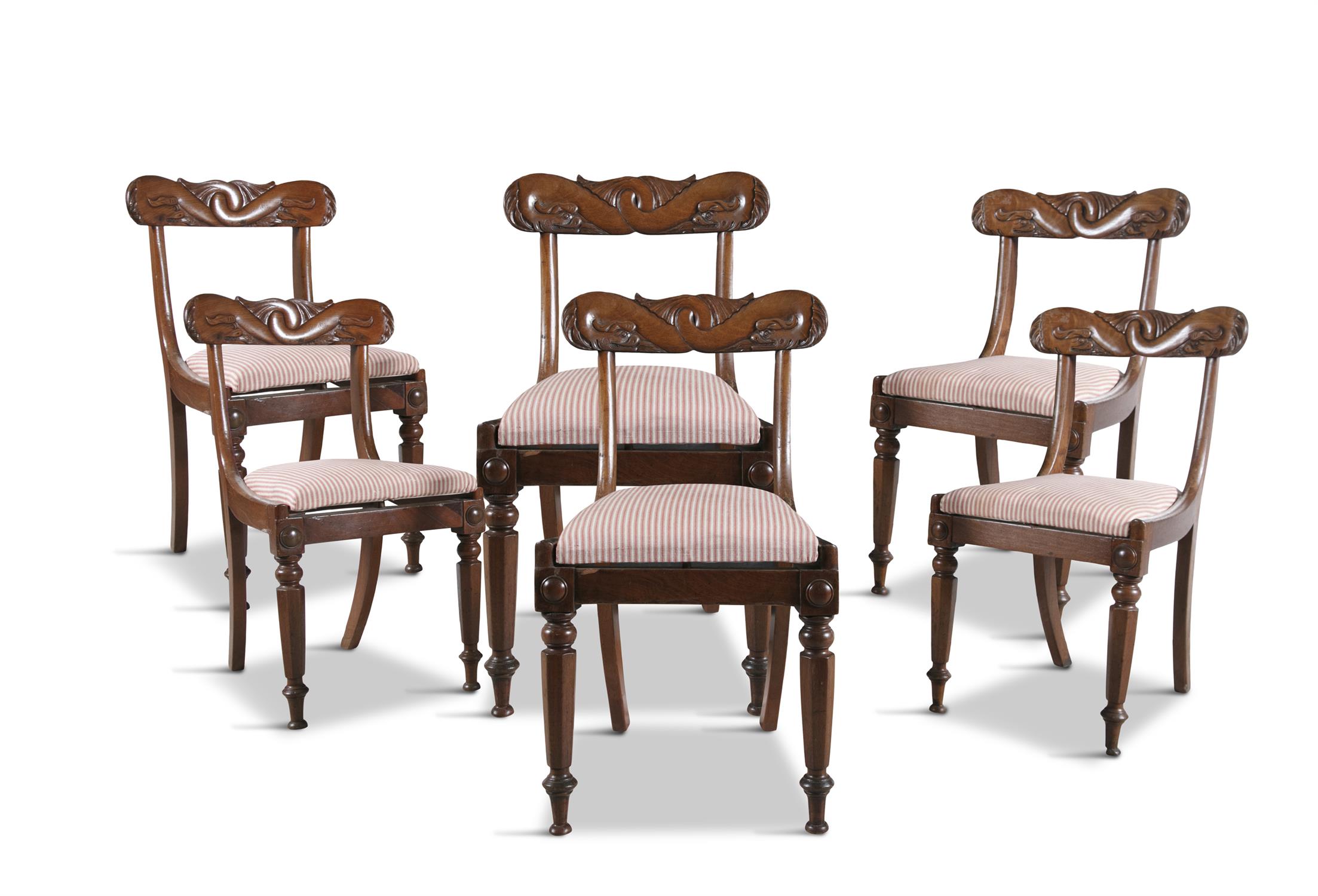 A SET OF SIX IRISH MAHOGANY DINING CHAIRS, by Williams and Gibton, stamped, c.1830,