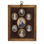 FRAME WITH SEVEN MINIATURE PORTRAITS OF THE ESTERHAZY FAMILY, as per the family tradition - bought