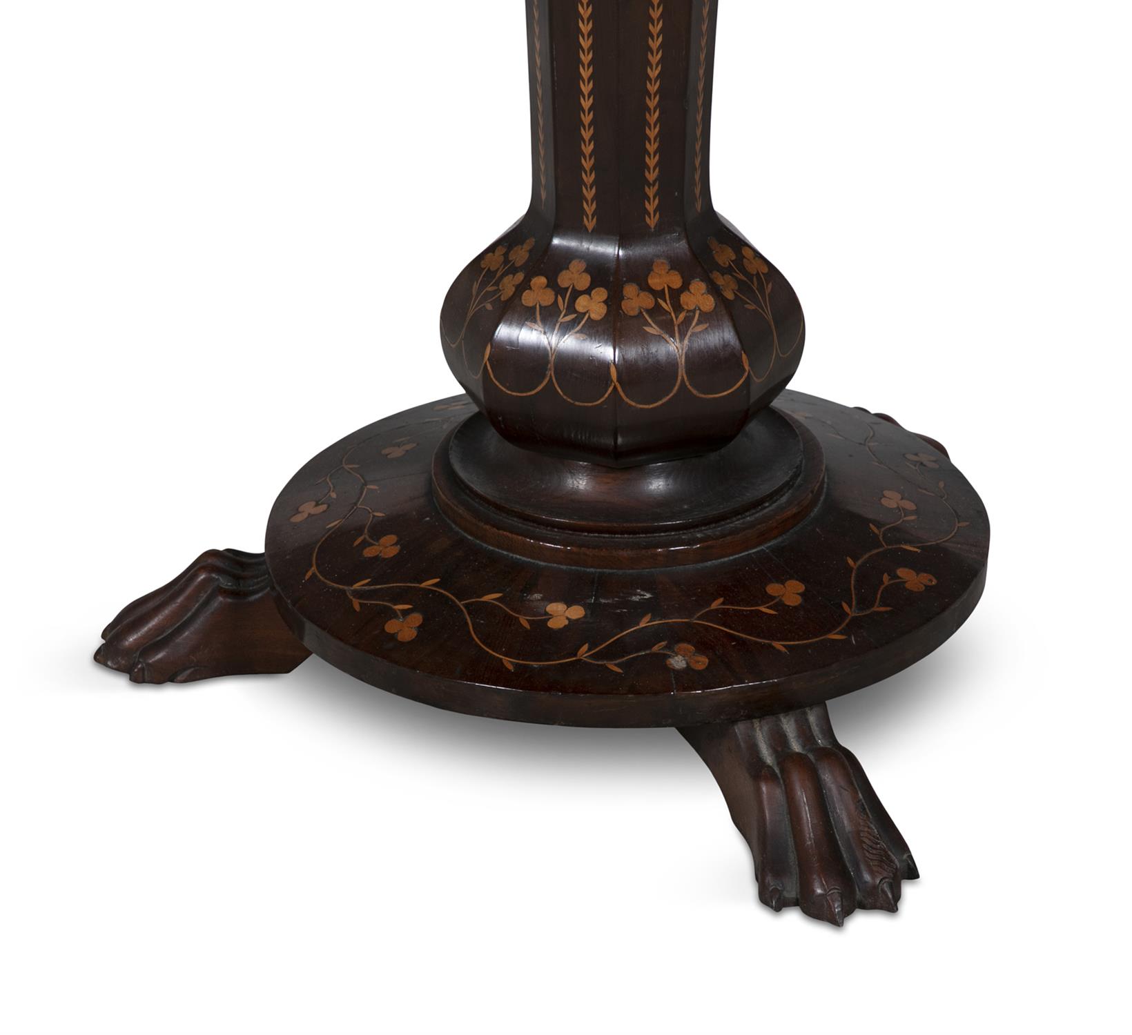 A VICTORIAN INLAID ARBUTUS KILLARNEY WORK CENTRE TABLE, the shaped circular top decorated with a - Image 3 of 3