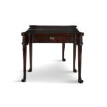 AN IRISH GEORGE III TRIPLE FOLDING TOP GAMES/TEA TABLE, the top folding to reveal a tea table and