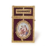 A LOUIS XVI GOLD AND ENAMEL RECTANGULAR CARNET-DE-BAL, the translucent purple enamel case with