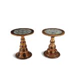 TWO BRAZILLIAN MONKEY-PUZZLE WOOD BUTTERFLY OCCASIONAL TABLES, C.1900, each circular top with