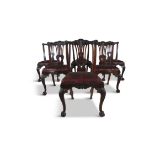 A SET OF SIX IRISH CARVED MAHOGANY DINING CHAIRS, attributed to Butler of Dublin,