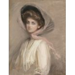 ATTRIBUTED TO PAUL CESAR HELLEU (FRENCH, 1859 - 1927) Half Length Portrait of a Lady wearing a