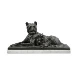 CHARLES PAILLET (FRENCH 1871- 1937) A recumbent dog with two puppies Bronze, 53cm wide On a