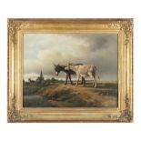 PIERRE EMMANUEL DIELMAN (1800-1858) Two donkeys standing by a pond, in a pastoral landscape with a