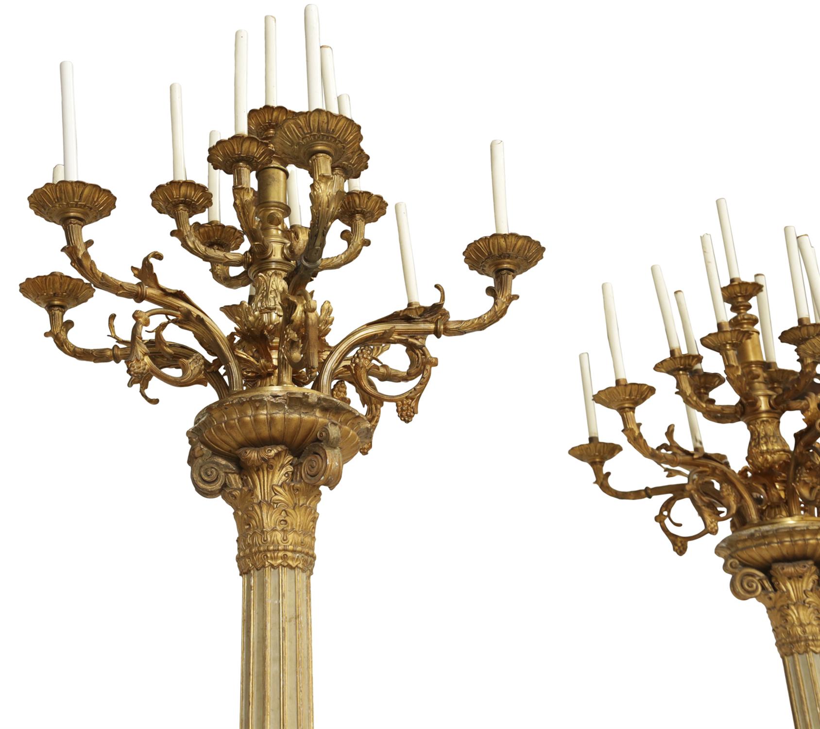 A PAIR OF 19TH CENTURY MONUMENTAL STANDING PALACE CANDELABRA, the gilt metal twelve light - Bild 2 aus 5