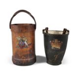 A LEATHER MILITARY ARTILLERY SHELL BUCKET, 19TH CENTURY, the leather body of cylindrical form