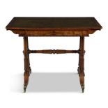 A GEORGE IV WALNUT RECTANGULAR WRITING TABLE, the top with inset leather scriver above a shaped