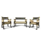 AN EBONISED AND PARCEL GILT THREE-PIECE DRAWING ROOM SUITE, following a design by George Smith,