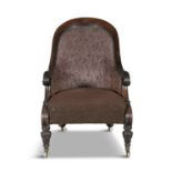 A WILLIAM IV MAHOGANY FRAMED UPHOLSTERED ROSEWOOD FRAMED ARMCHAIR, by William & Gibton,