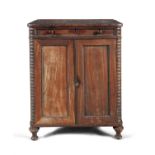 A GEORGE IV MAHOGANY SIDE CABINET, by Gillingtons, Dublin, a slender frieze drawer with beaded