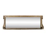 A GEORGE III STYLE GILTWOOD LONG RECTANGULAR OVERMANTLE MIRROR, the rectangular mirror panel within