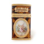 A LOUIS XVI GOLD AND TOROISESHELL RECTANGULAR CARNET-DE-BAL, the case decorated with inlaid field