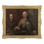 JAMES LATHAM (1696-1747) A Portrait of an Architect and his Son Oil on canvas, 90 x 110cm In a