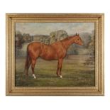 GEOFFREY DOUGLAS GILES (1857-1941) 'Honora' A Chestnut Mare in a Paddock before a Large House Oil