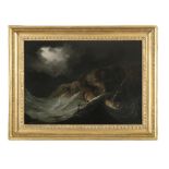 MONAMY SWAINE (C.1750-1830) Ship in distress in a coastal storm Oil on panel, 32 x 44.5cm Signed