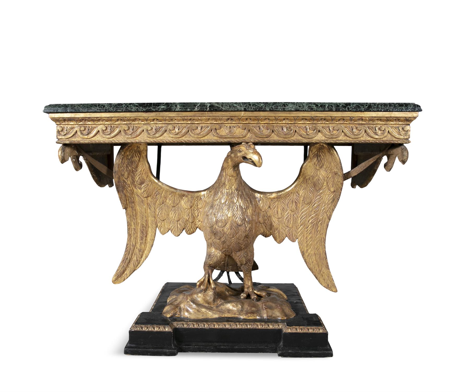 A PAIR OF 19TH CENTURY GEORGE III STYLE GILTWOOD CONSOLE TABLES, in the manner of William Kent, - Image 4 of 6