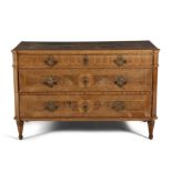 AN ITALIAN WALNUT MARQUETRY AND ORMOLU MOUNTED COMMODE, late 18th century, of rectangular form,