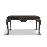 A 19TH CENTURY GEORGE III STYLE MAHOGANY RECTANGULAR SIDE TABLE, the top with gadroon border above