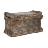 A 19TH CENTURY GRAND TOUR MARBLE REPLICA OF SCIPIO'S FAMILY TOMB, the rectangular casket with a
