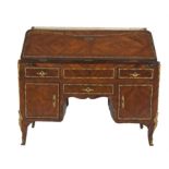 A GERMAN KINGWOOD VENEERED BUREAU EN PENTE, 18th century with three-quarter gallery,