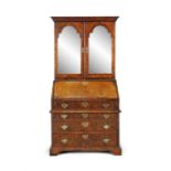 A FINE GEORGE I BURR MAPLE DESK BOOKCASE, in the manner of Coxed & Woster, in three sections,