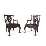 A PAIR OF IRISH GEORGE III STYLE MAHOGANY FRAMED ELBOW CHAIRS, c.1900, by Butler of Dublin,