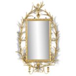 A GEORGE III GILTWOOD UPRIGHT GIRANDOLE WALL MIRROR IN THE MANNER OF JOHN LINNELL,