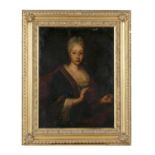 FRENCH SCHOOL 18TH CENTURY Portrait of a Lady with gold pocket watch Within a feigned oval,