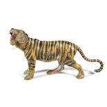 A LARGE AUSTRIAN COLD PAINTED MODEL OF A BENGAL TIGER BY BERGMAN OF VIENNA, 19th Century,