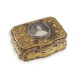 A FINE MID 19TH CENTURY GOURMAND 14K GOLD AND ENAMEL PRESENTATION SNUFF BOX, by A.C.M.