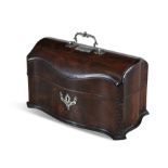 A 19TH CENTURY CHIPPENDALE STYLE WALNUT TEA CADDY, of serpentine form, the hinged lid with