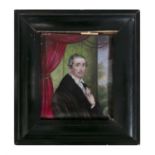 19TH CENTURY SCHOOL Miniature portrait of an educated gentleman, holding a book at a window