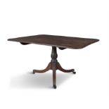 A GEORGE IV MAHOGANY TILT-TOP BREAKFAST TABLE BY GILLINGTONS, the rectangular top with reeded edge