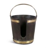 A GEORGE III IRISH MAHOGANY PLATE BUCKET, with brass banding and swing handle. 39.5 x 39.