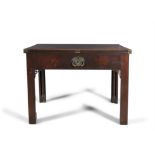 AN IRISH MAHOGANY ARCHITECTS TABLE C.1770, the brass banded top lifting on a rachet,