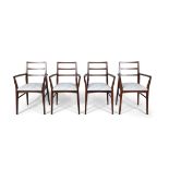CHAIRS A set of four mahogany framed elbow chairs. Italy, c. 1960, 53 x 50 x 85 (h)