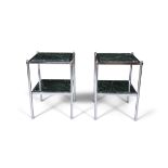 SIDE TABLES A pair of chrome two tier side tables, with marble tops, Italy c.1970. 43.5 x 43.