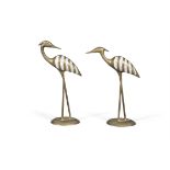 HERONS A pair of bronze herons with inlaid seashell detailing, Italy, c.1950. 30cm (h)