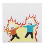 NEIL FARBER (B.1975) Children Surrounded by Fire Mixed media on paper, 20 x 20cm Signed