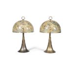 BANCI A pair of brass trumpet shaped table lamps, with wheat encased in Perspex shades, by Banci,