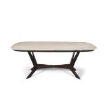 TABLE An oval marble topped dining table, on splayed legs, Italy, c.1950s. 199 x 89 x 78cm (h)