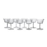 CHAMPAGNE COUPES A set of eight crystal champagne coupes, c.1930. 11.5cm (h)