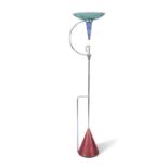 RONDO A glass and chrome floor lamp by Rondo, in the Memphis group style, c.1980s. 184cm (h)