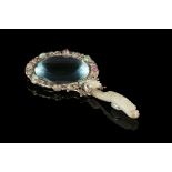 A JADE AND SILVER PLATED MOUNTED ‘THREE THRIENDS OF WINTER’ MAGNIFYING GLASS China,