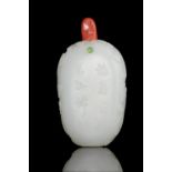 A STONE EMBELLISHED WHITE JADE ‘CHI DRAGONS’ SNUFF BOTTLE China, Qianlong style and possibly of