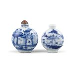 A GROUP OF TWO (2) BLUE AND WHITE PORCELAIN SNUFFBOTTLES China, Late Qing Dynasty,