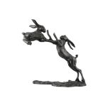 Siobhan Bulfin (Contemporary) Sparring Hares Bronze, 29cm wide, 32cm high (11½ x