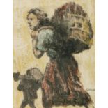 William Conor RHA RUA ROI (1881-1968) Carrying Home Turf Wax crayon, 39 x 30cm (15¼ x